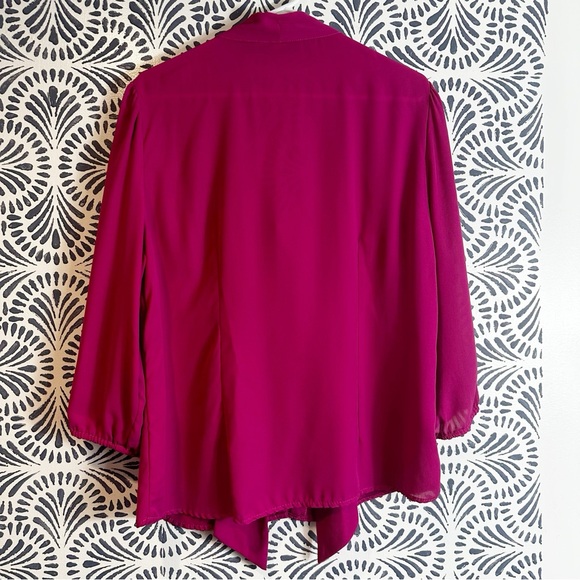 New York & Company Plum Semi Sheer Tie Neck Bow Blouse READ - Picture 3 of 14